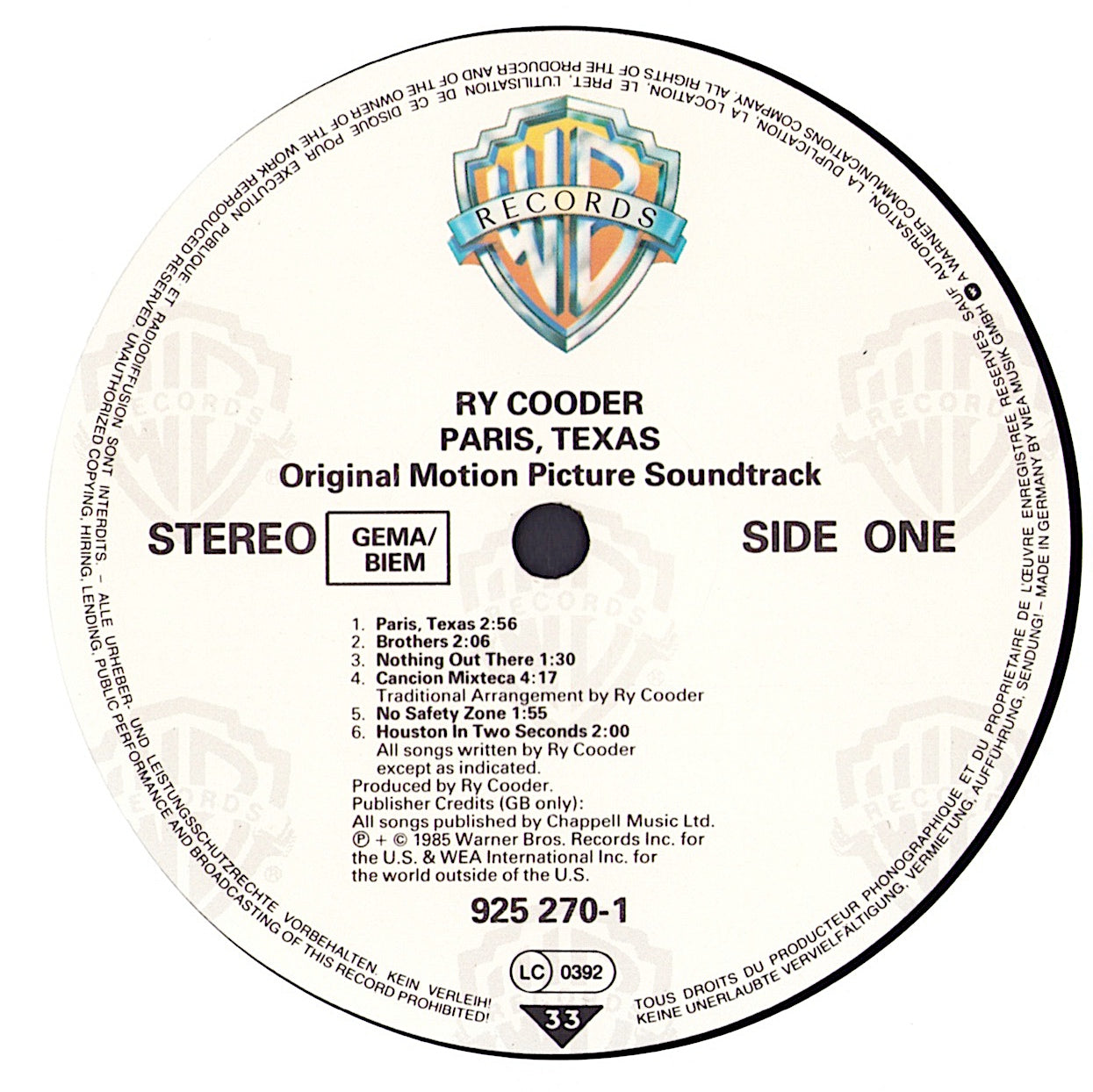 Ry Cooder - Paris, Texas Original Motion Picture Soundtrack Vinyl LP