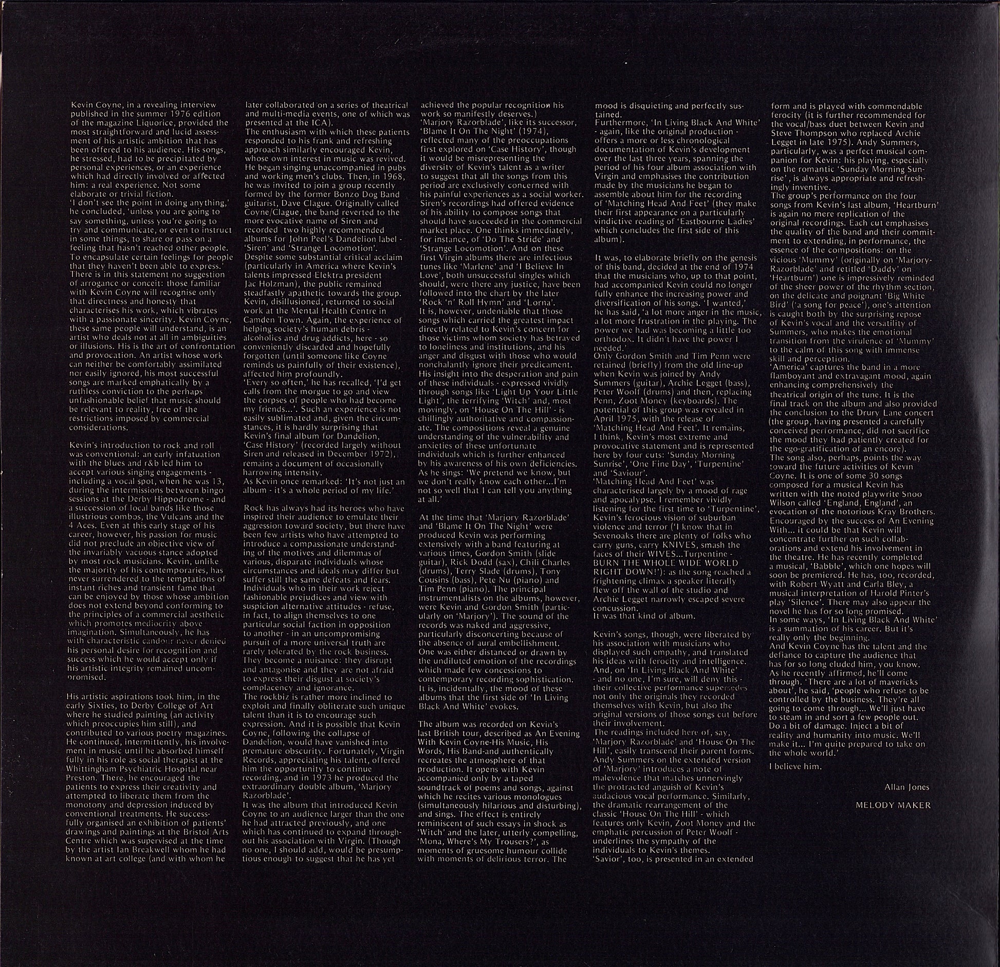 Kevin Coyne - In Living Black And White Vinyl LP UK