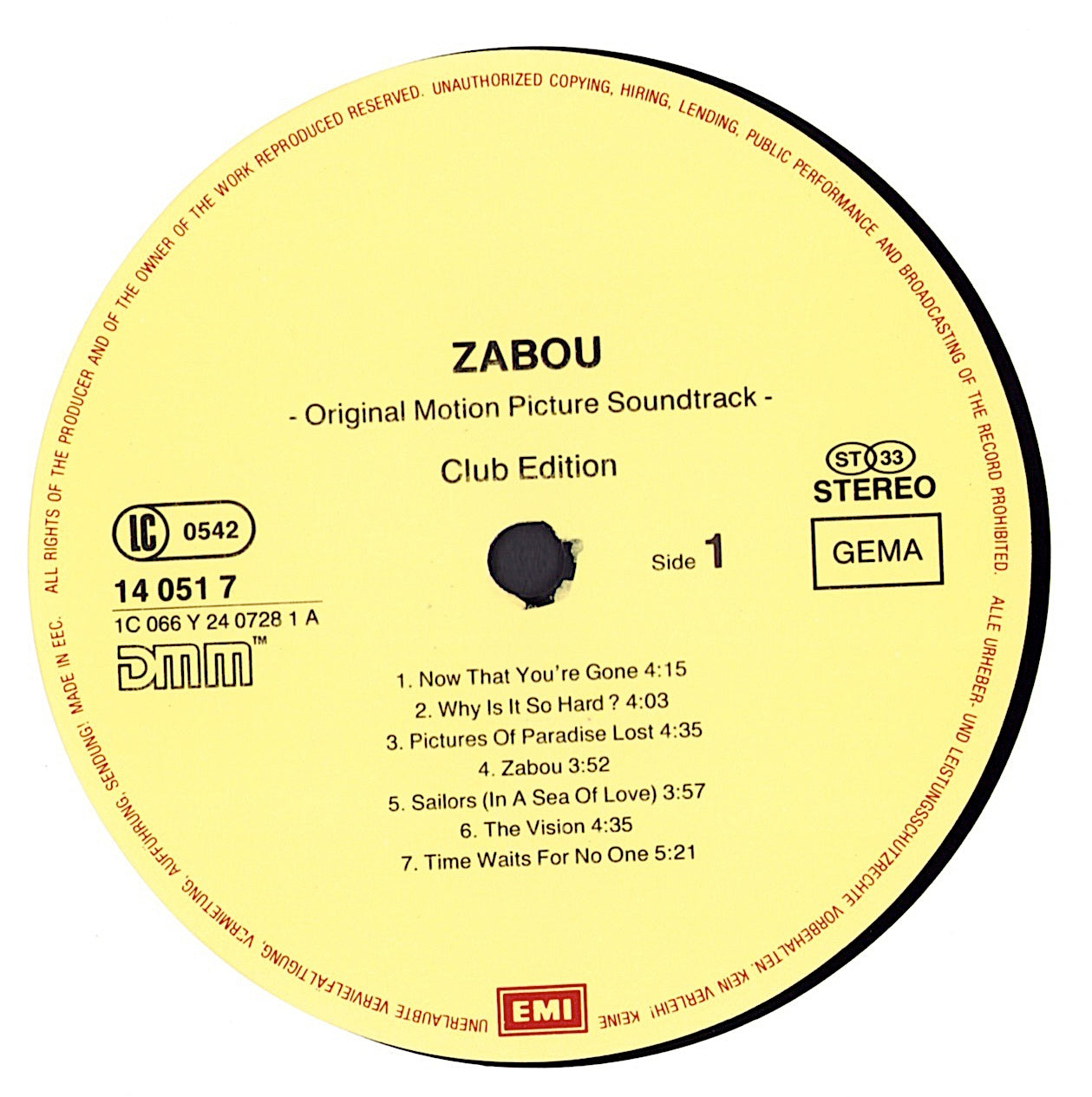 Zabou Original Motion Picture Soundtrack Vinyl LP Club Edition