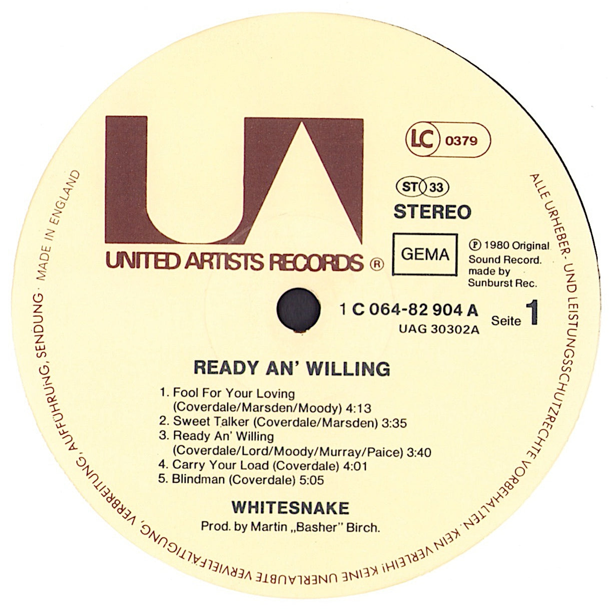 Whitesnake - Ready An' Willing Vinyl LP