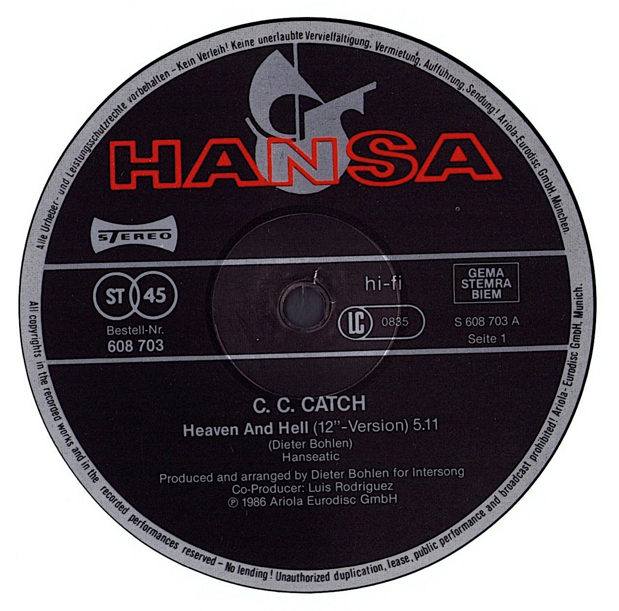 C.C. Catch ‎- Heaven And Hell Vinyl 12"