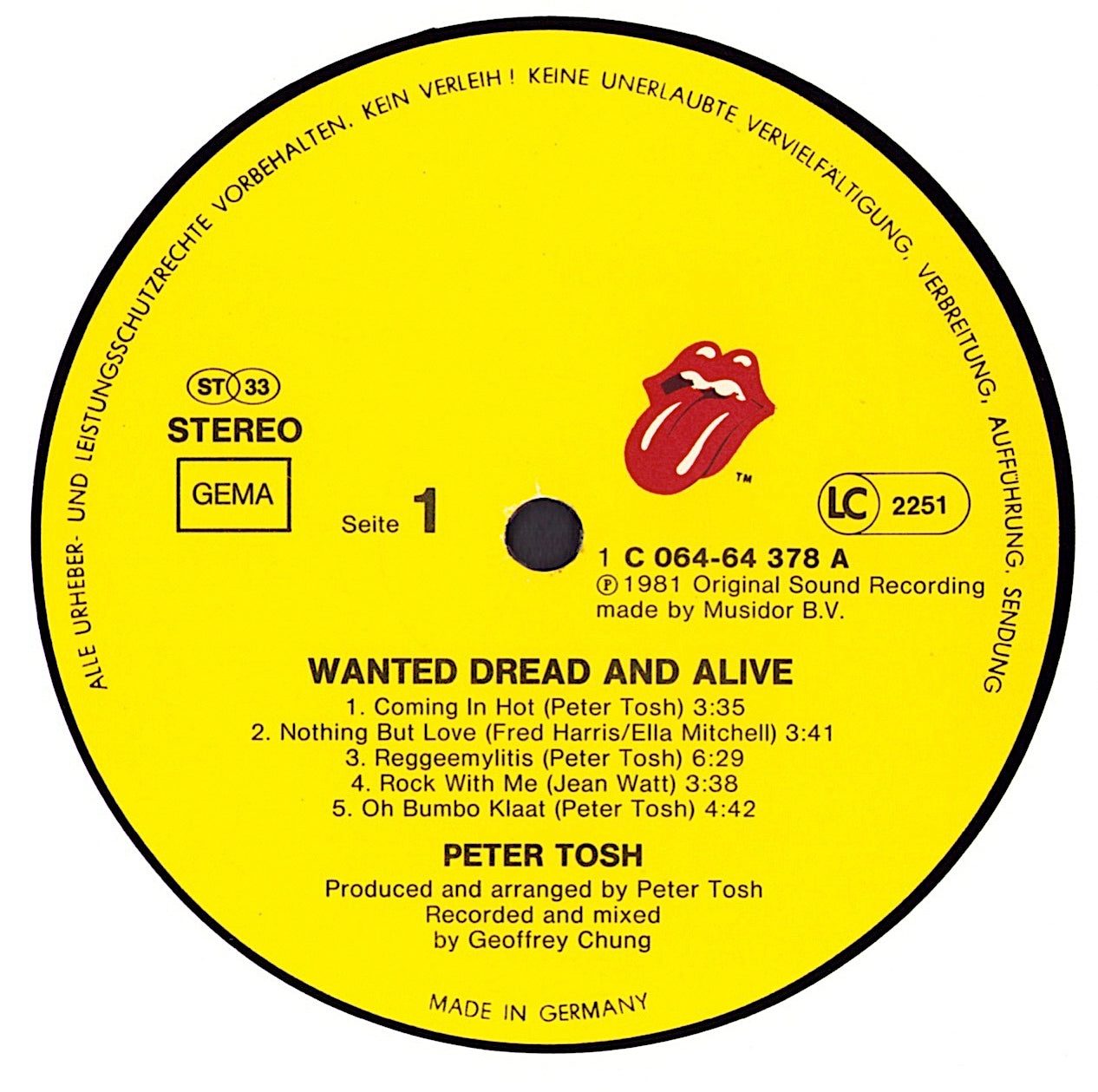 Peter Tosh - Wanted Dread & Alive Vinyl LP